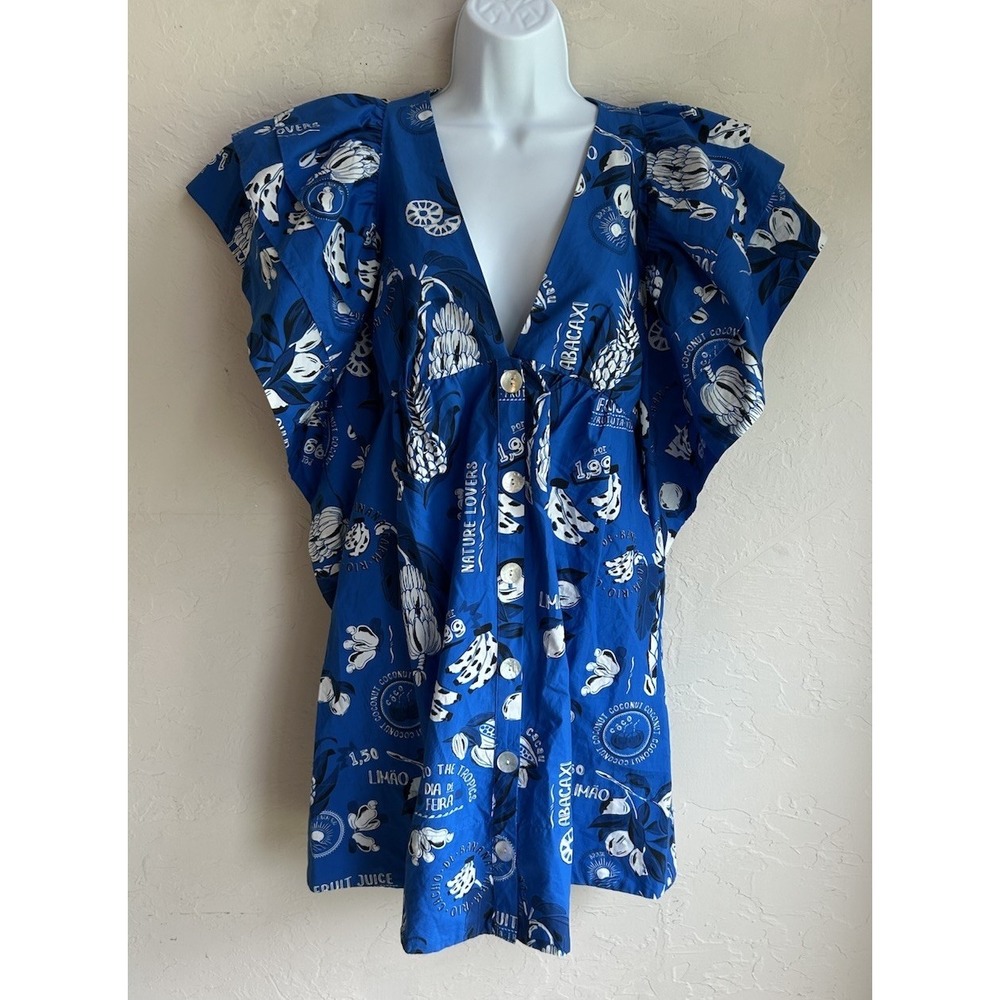 Farm Rio Flutter Babydoll Mini Dress XS NWT Retro Resort Maximalist Print Luxury